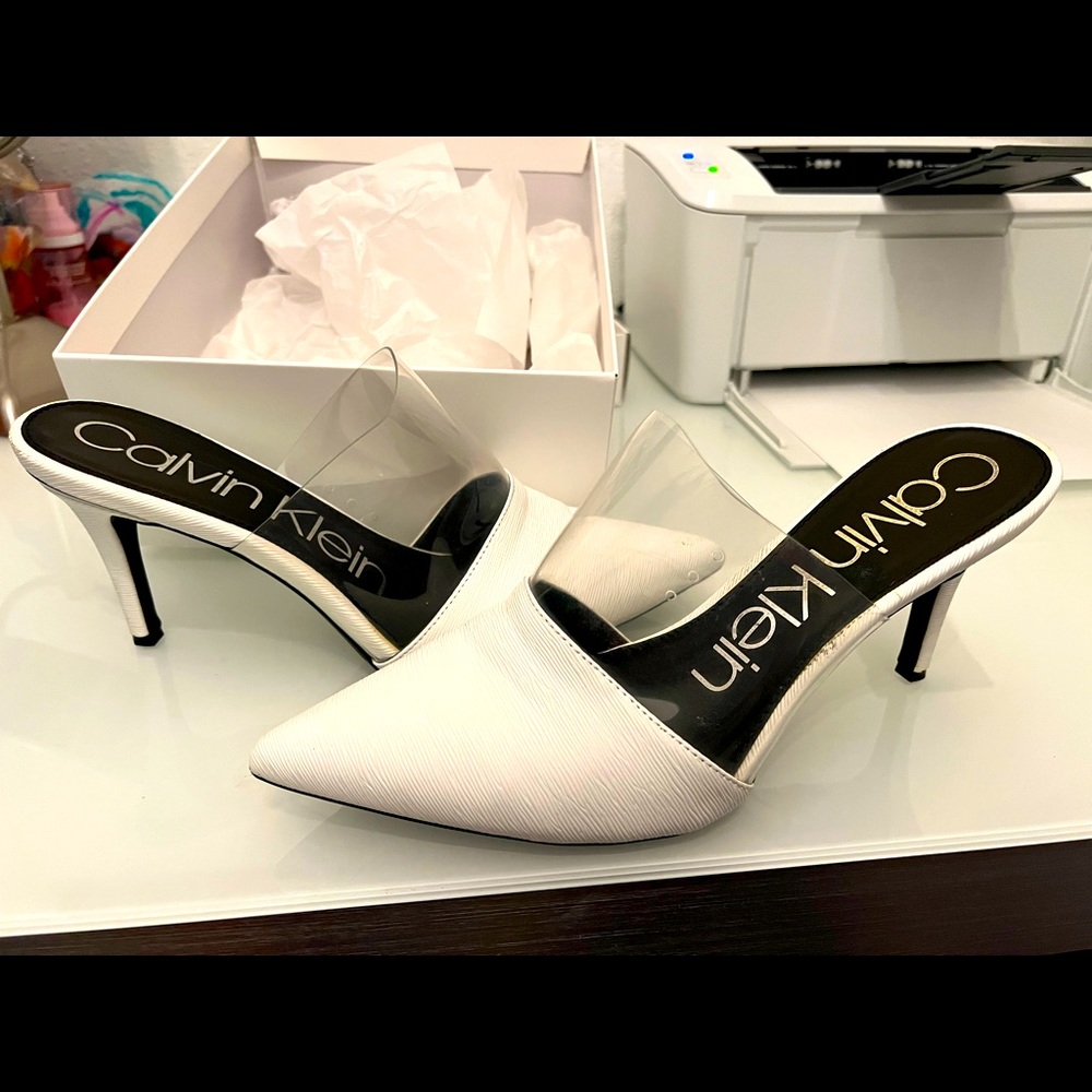 Ck white/clear mules. Never worn size 9